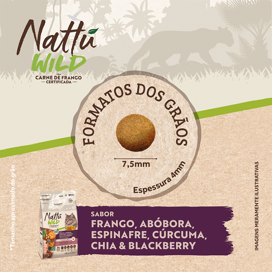 Ração Seca Premier Nattu Wild para Gatos Adultos Castrados sabor Abóbora - 1,5Kg