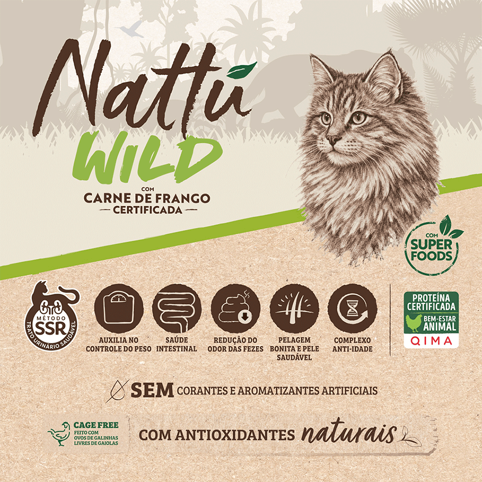 Ração Seca Premier Nattu Wild para Gatos Adultos Castrados sabor Abóbora - 1,5Kg