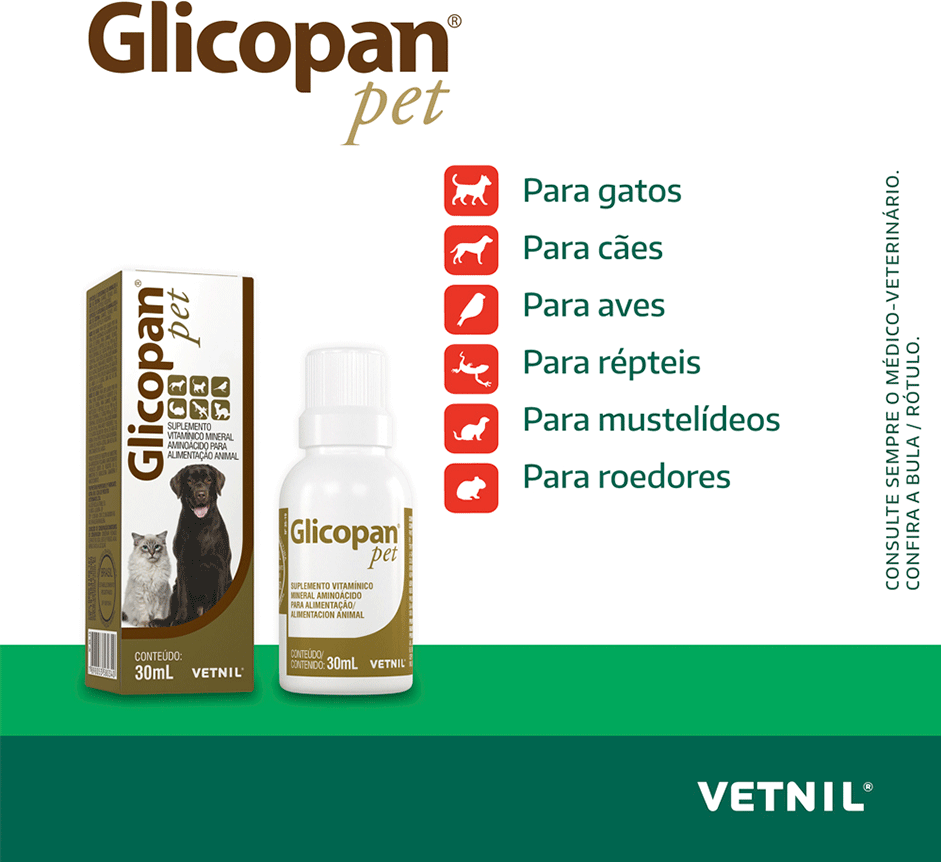 Suplemento Vitamínico Vetnil Glicopan Pet Gotas - 30 mL