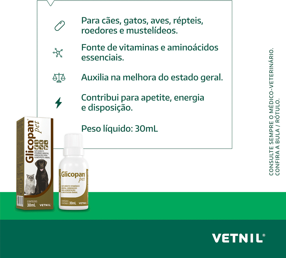 Suplemento Vitamínico Vetnil Glicopan Pet Gotas - 30 mL