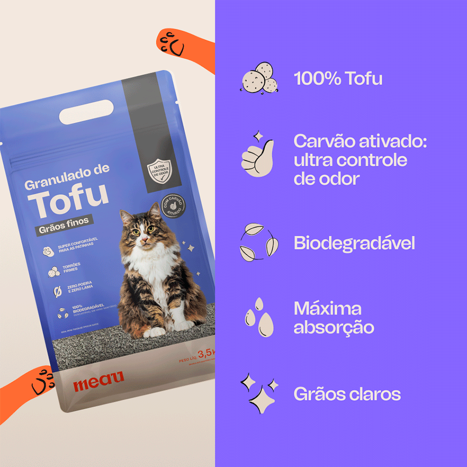 Granulado de Tofu com Carvão Ativado Meau Grãos Finos para Gatos - 3,5Kg