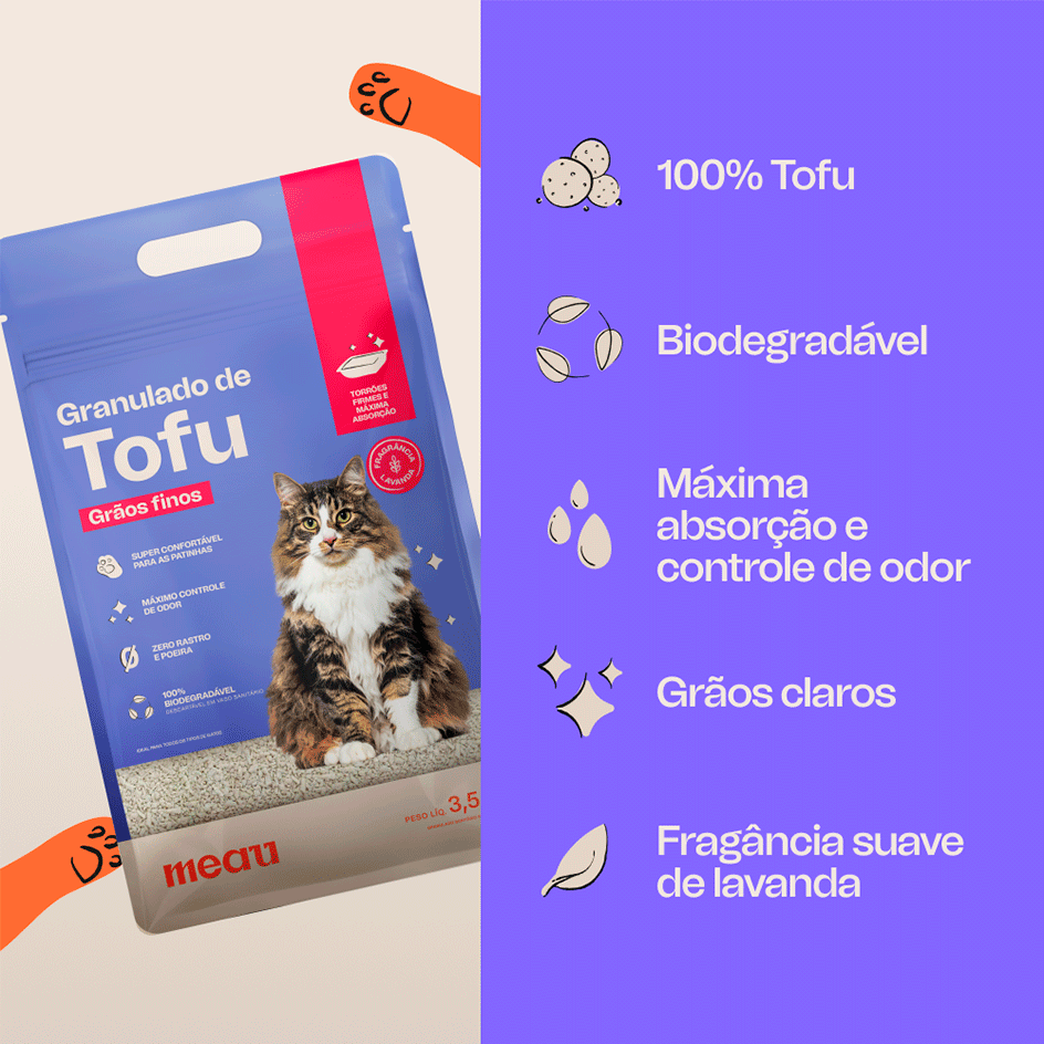 Granulado de Tofu e Lavanda Meau Grãos Finos para Gatos - 3,5Kg