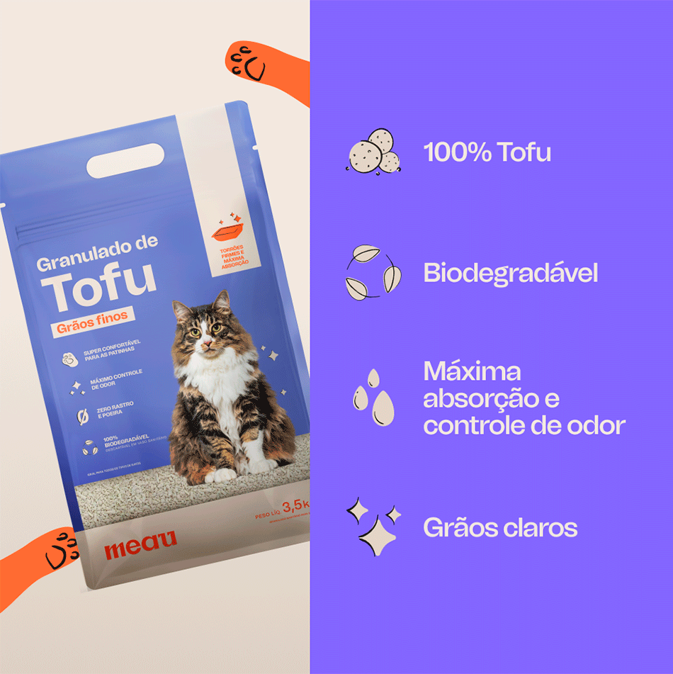Granulado de Tofu Meau Grãos Finos para Gatos - 3,5Kg