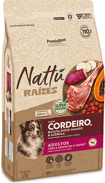 Ração Seca Nattu Raízes para Cães Adultos Raças Médias e Grandes Sabor Cordeiro - 12Kg