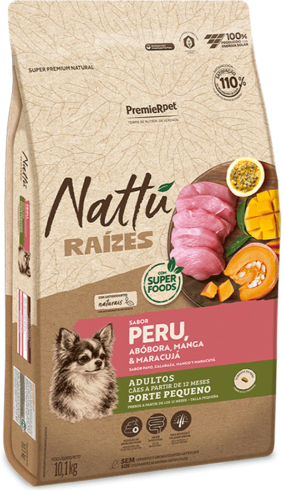 Ração Seca Nattu Raízes para Cães Adultos Raças Pequenas Sabor Peru - 10,1Kg