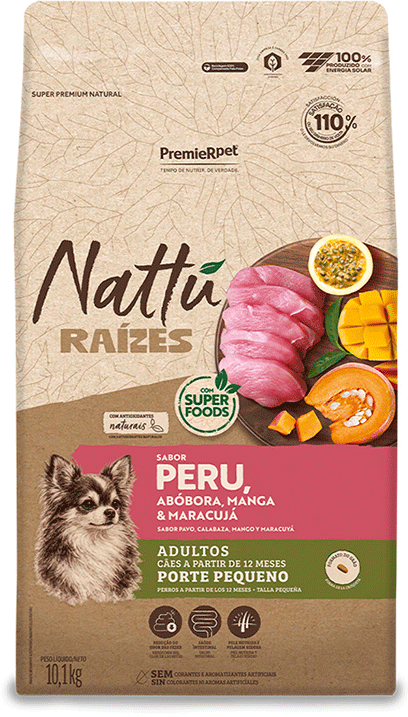Ração Seca Nattu Raízes para Cães Adultos Raças Pequenas Sabor Peru - 10,1Kg
