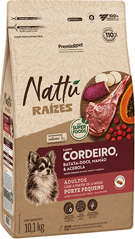 Ração Seca Nattu Raízes para Cães Adultos Raças Pequenas Sabor Cordeiro - 10,1Kg