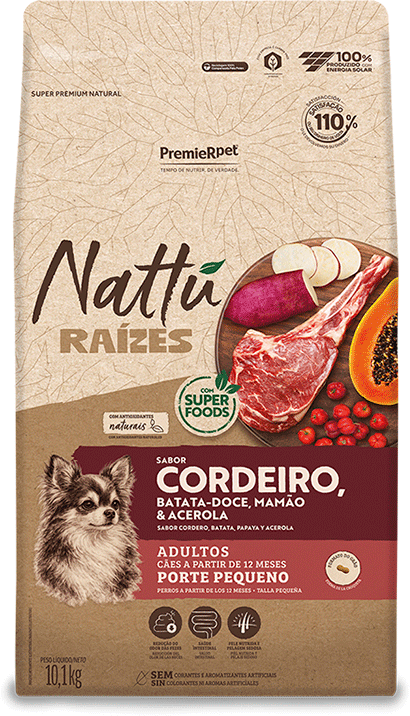Ração Seca Nattu Raízes para Cães Adultos Raças Pequenas Sabor Cordeiro - 10,1Kg