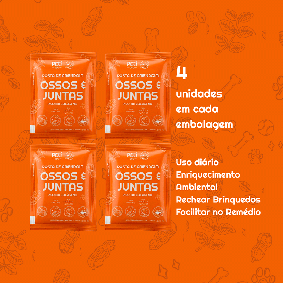 Petisco Petí Dog Ossos e Juntas para Cães Sabor Pasta de Amendoin - 72 g
