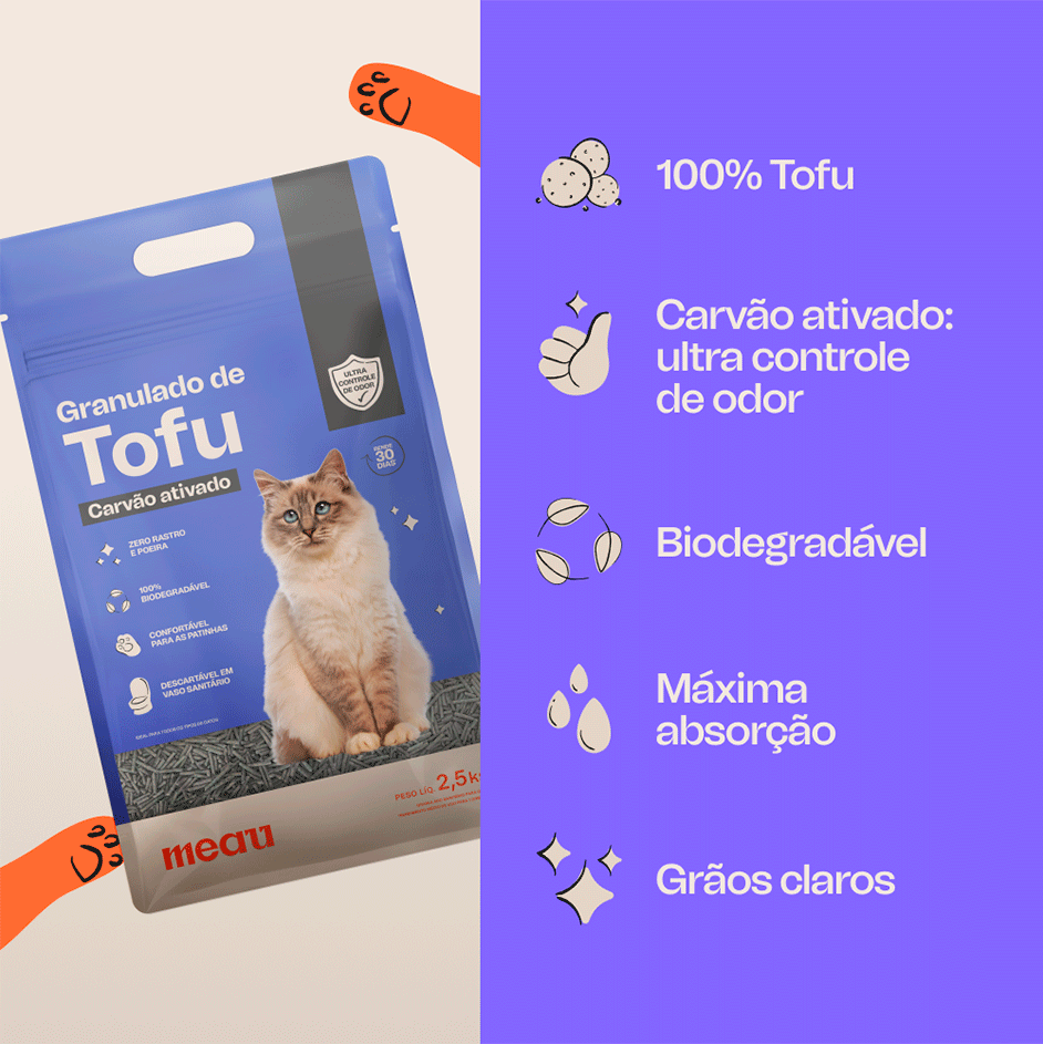Granulado de Tofu Meau com Carvão Ativado para Gatos - 2,5Kg