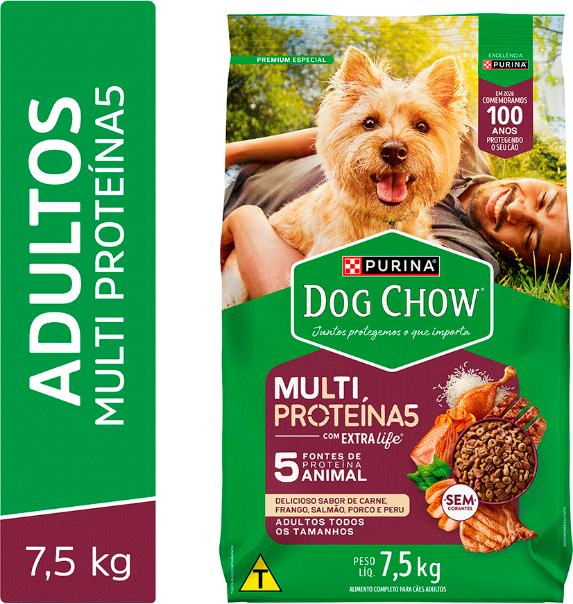 Ração Seca Purina Dog Chow Multiproteína para Cães Adultos sabor Carne, Frango, Salmão, Porco e Peru - 7,5Kg