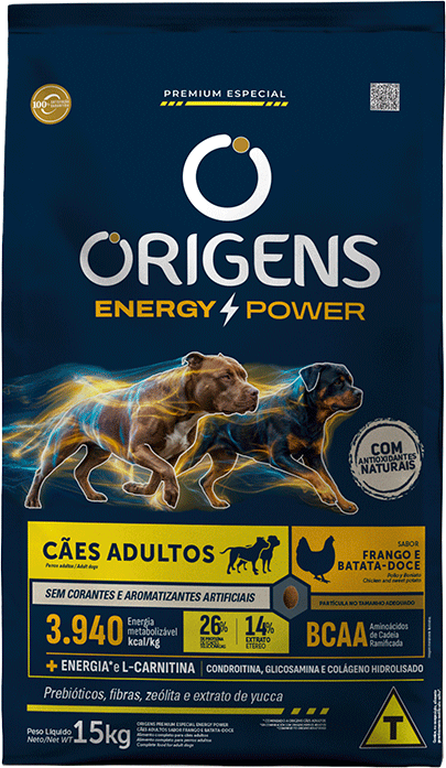 Ração Seca Origens Energy Power para Cães Adultos Sabor Frango e Batata Doce - 15Kg