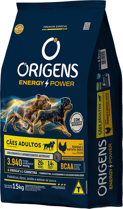 Ração Seca Origens Energy Power para Cães Adultos Sabor Frango e Batata Doce - 15Kg