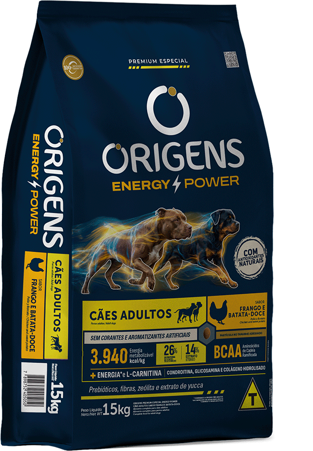 Ração Seca Origens Energy Power para Cães Adultos Sabor Frango e Batata Doce - 15Kg