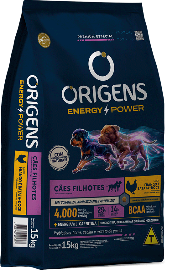 Ração Seca Origens Energy Power para Cães Filhotes Sabor Frango e Batata Doce - 15Kg