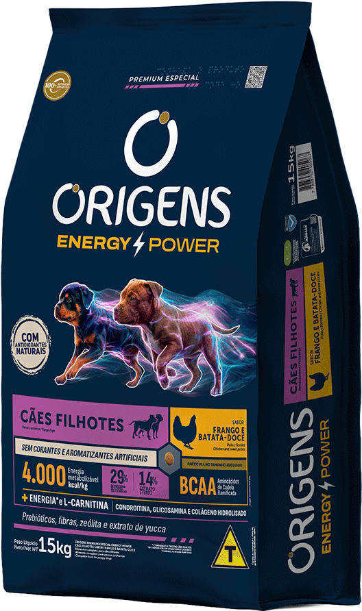 Ração Seca Origens Energy Power para Cães Filhotes Sabor Frango e Batata Doce - 15Kg