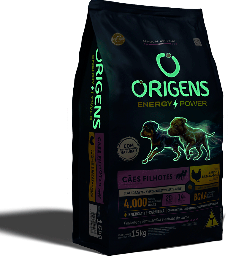 Ração Seca Origens Energy Power para Cães Filhotes Sabor Frango e Batata Doce - 15Kg