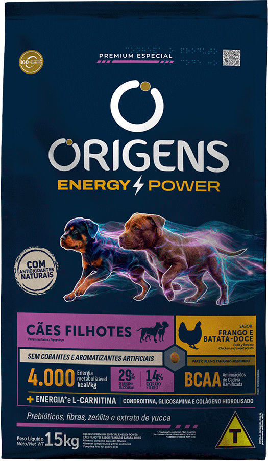 Ração Seca Origens Energy Power para Cães Filhotes Sabor Frango e Batata Doce - 15Kg
