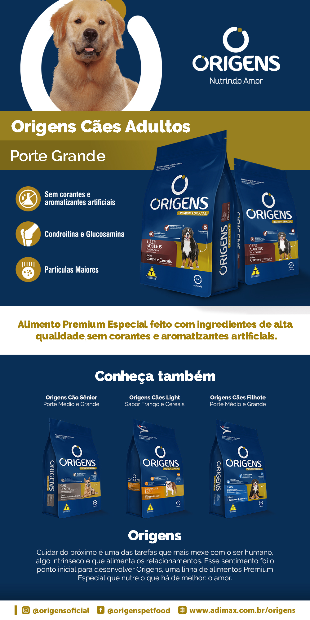 Encontre Ração Seca Origens Premium Especial Carne e Cereais para Cães Adultos Raças Grandes com entrega para todo o Brasil na Petlove. Te ajudamos a cuidar do seu pet como ele merece!
