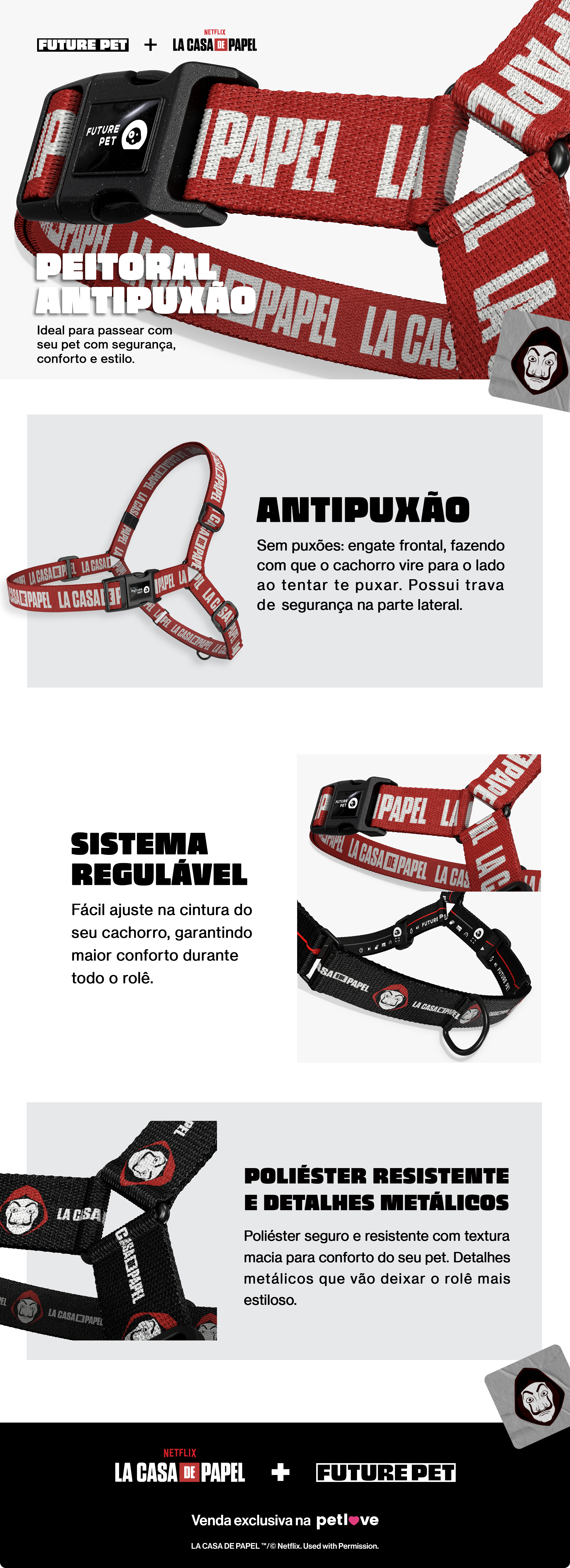 Encontre Peitoral Antipuxão Future Pet La Casa de Papel Vermelho para Cães com entrega para todo o Brasil na Petlove. Te ajudamos a cuidar do seu pet como ele merece!