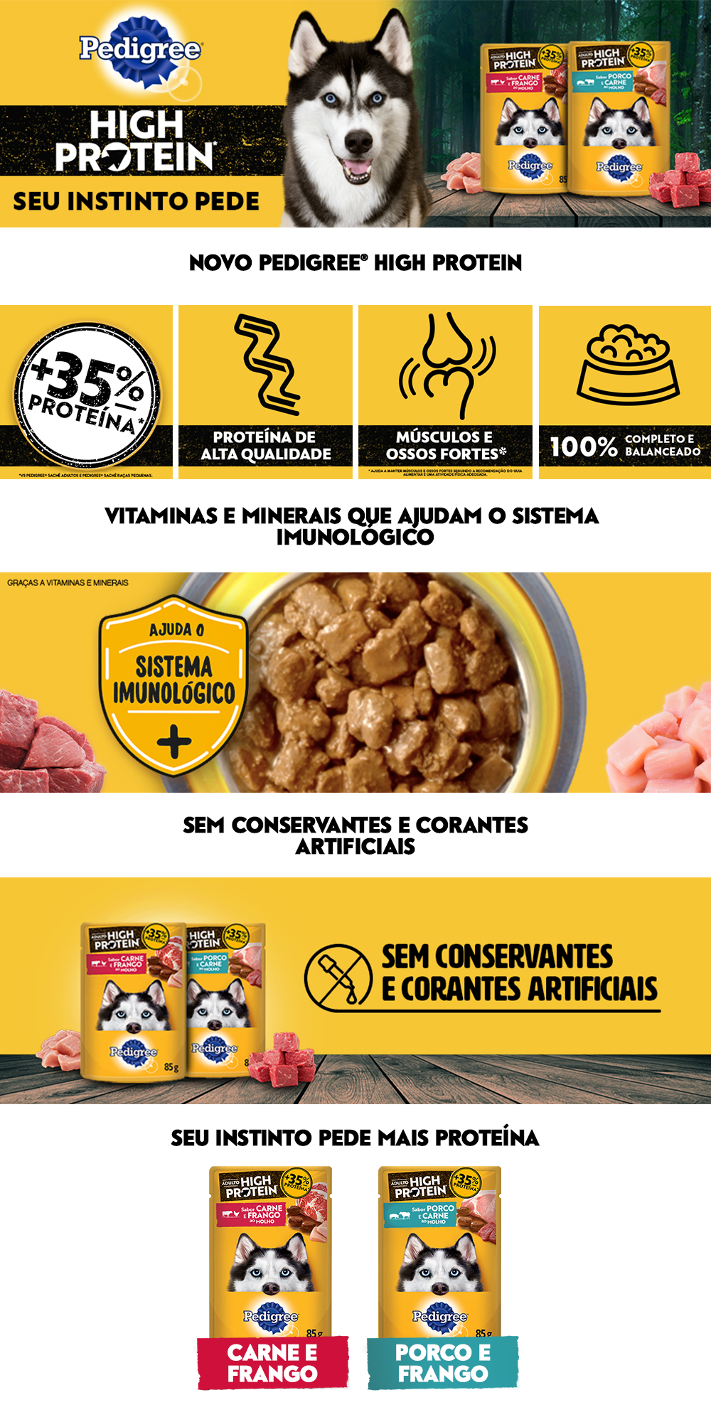 Ração Úmida Pedigree High Protein Sachê Porco e Carne Ao Molho para ...