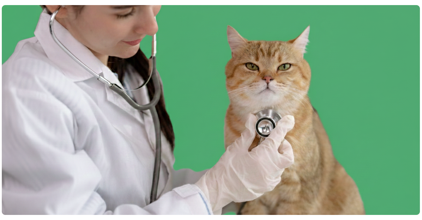 Veterinário especialista aferindo os batimentos cardíacos de um gato